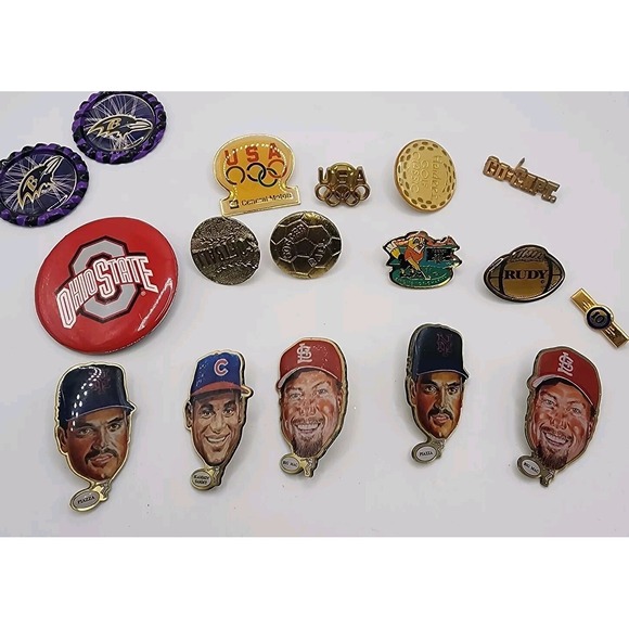 Other - Vintage Sports Theme Pinback Button Lapel Pin Lot Enamel Metal Olympics Baseball